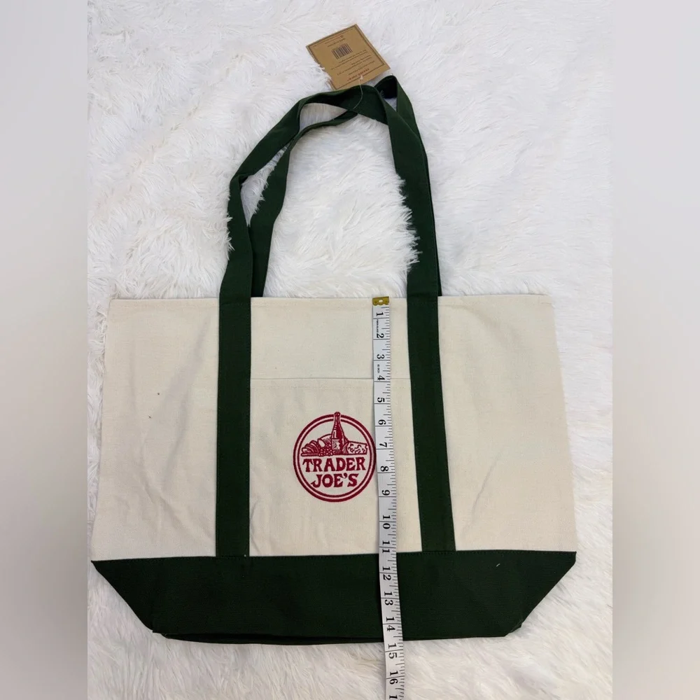 Trader Joe's Canvas Set Large Tote Green & Mini Tote Yellow NWT - Picture 6 of 15